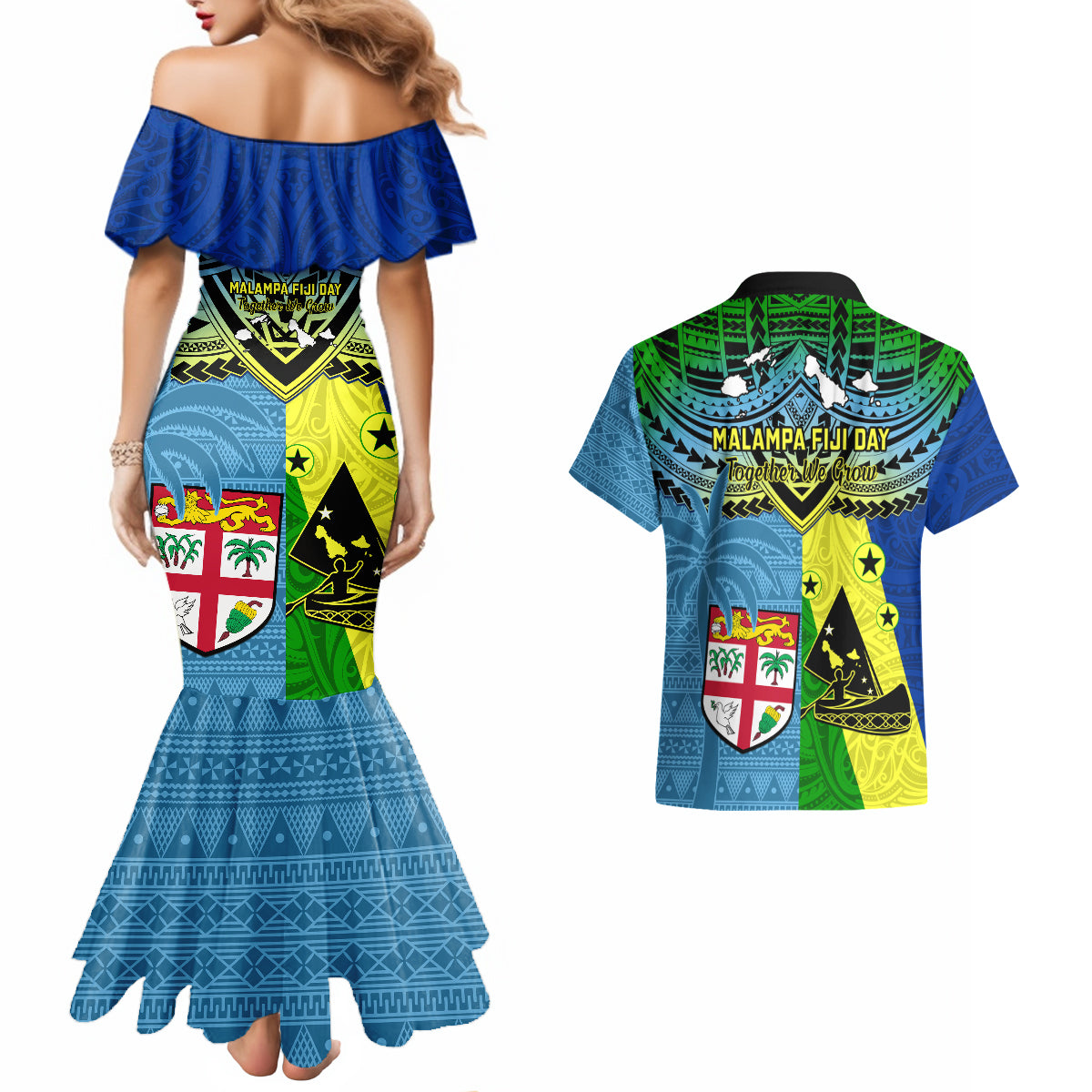 Malampa Fiji Day Couples Matching Mermaid Dress And Hawaiian Shirt Together We Grow Proud Polynesian Tapa Artsy - Wonder Print Shop