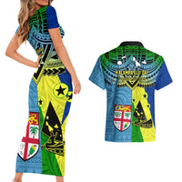 Malampa Fiji Day Couples Matching Short Sleeve Bodycon Dress and Hawaiian Shirt Together We Grow Proud Polynesian Tapa Artsy - Wonder Print Shop