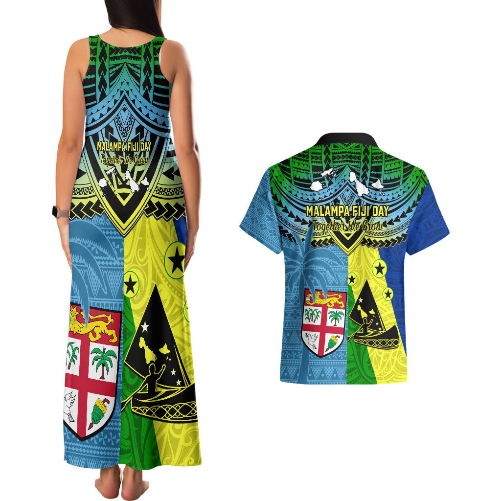 Malampa Fiji Day Couples Matching Tank Maxi Dress And Hawaiian Shirt Together We Grow Proud Polynesian Tapa Artsy - Wonder Print Shop
