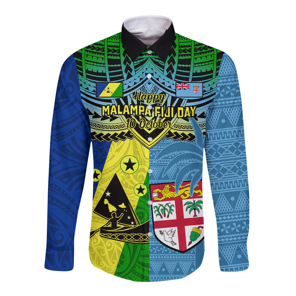 Malampa Fiji Day Long Sleeve Button Shirt Together We Grow Proud Polynesian Tapa Artsy - Wonder Print Shop