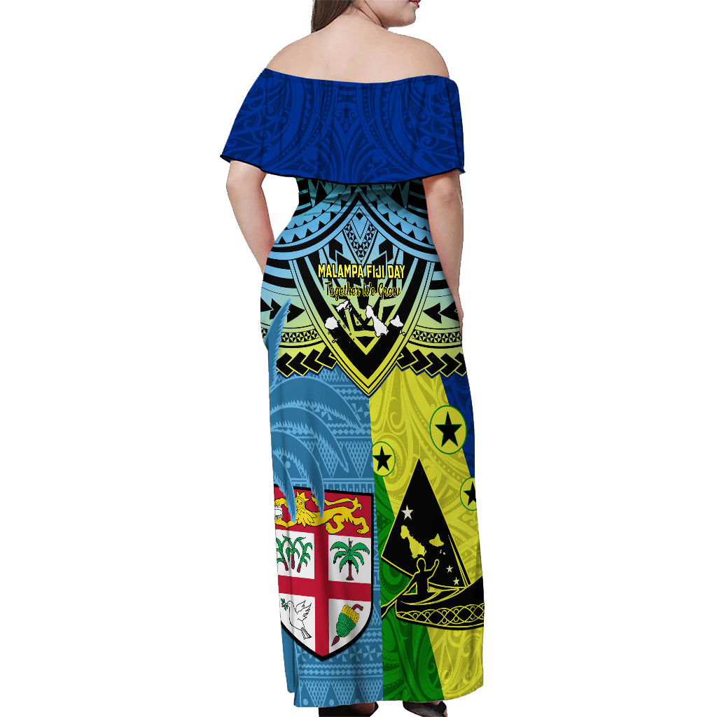 Malampa Fiji Day Off Shoulder Maxi Dress Together We Grow Proud Polynesian Tapa Artsy - Wonder Print Shop