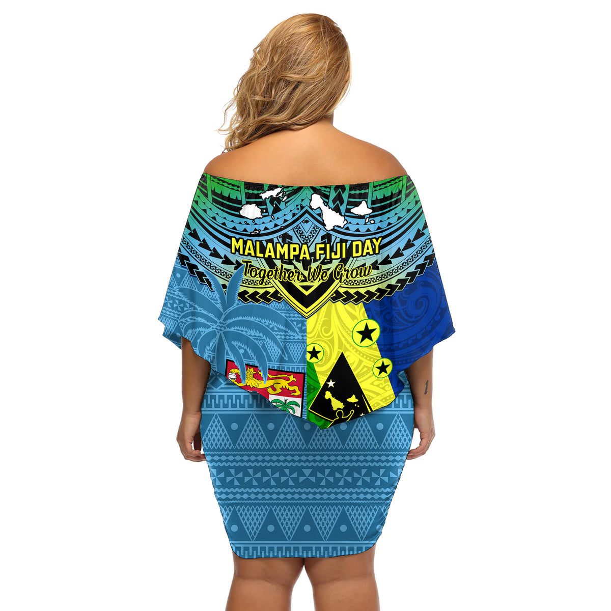Malampa Fiji Day Off Shoulder Short Dress Together We Grow Proud Polynesian Tapa Artsy - Wonder Print Shop