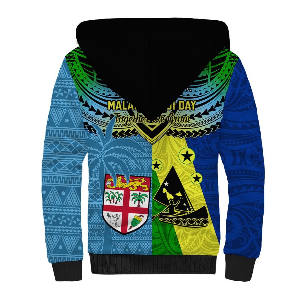Malampa Fiji Day Sherpa Hoodie Together We Grow Proud Polynesian Tapa Artsy - Wonder Print Shop