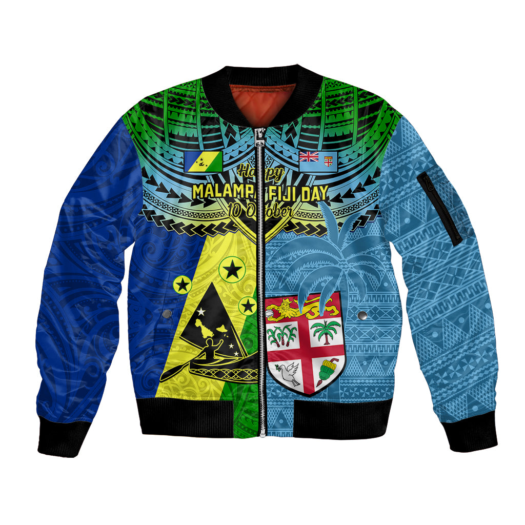 Malampa Fiji Day Sleeve Zip Bomber Jacket Together We Grow Proud Polynesian Tapa Artsy - Wonder Print Shop