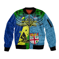 Malampa Fiji Day Sleeve Zip Bomber Jacket Together We Grow Proud Polynesian Tapa Artsy - Wonder Print Shop