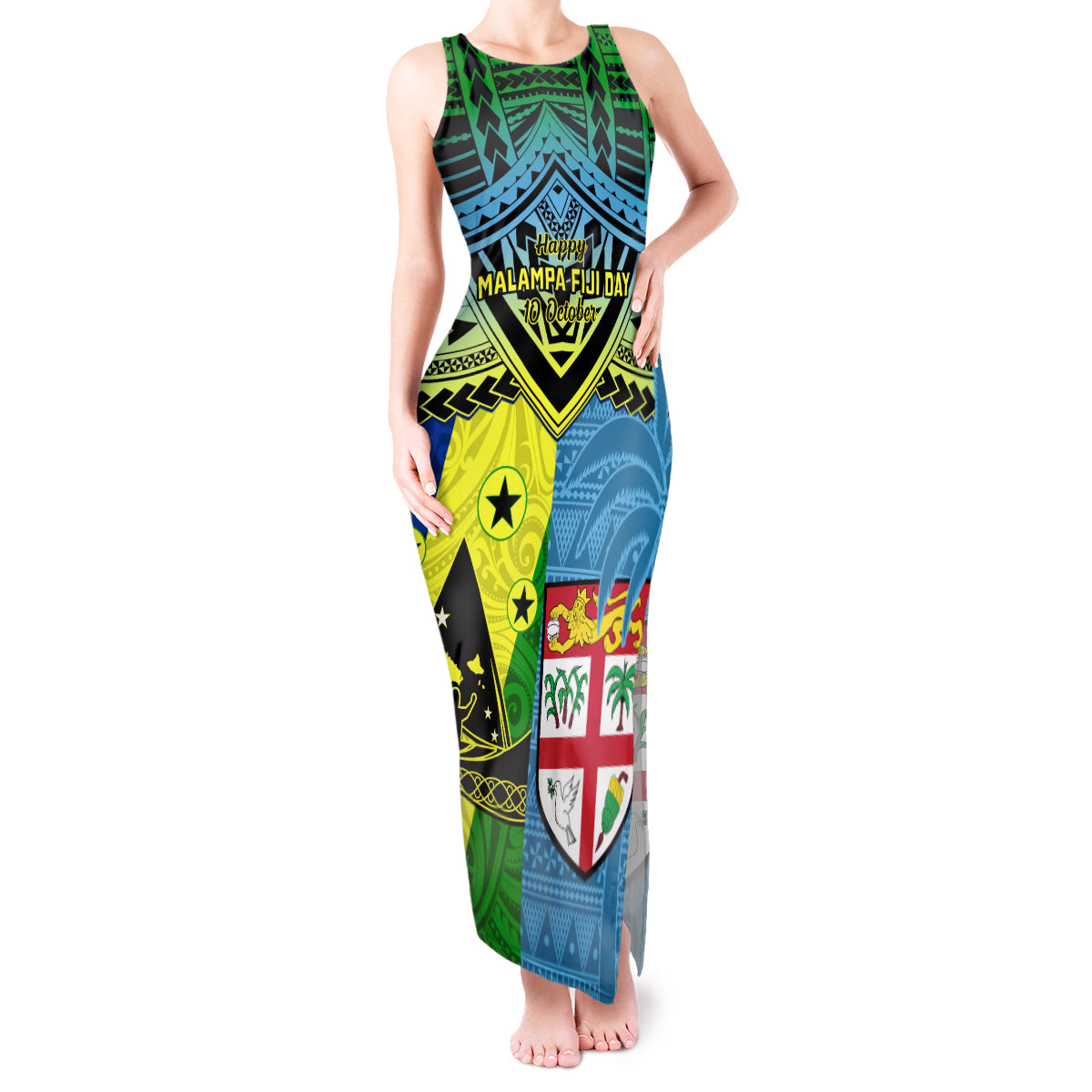 Malampa Fiji Day Tank Maxi Dress Together We Grow Proud Polynesian Tapa Artsy - Wonder Print Shop