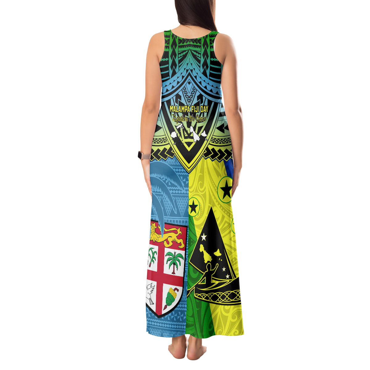 Malampa Fiji Day Tank Maxi Dress Together We Grow Proud Polynesian Tapa Artsy - Wonder Print Shop