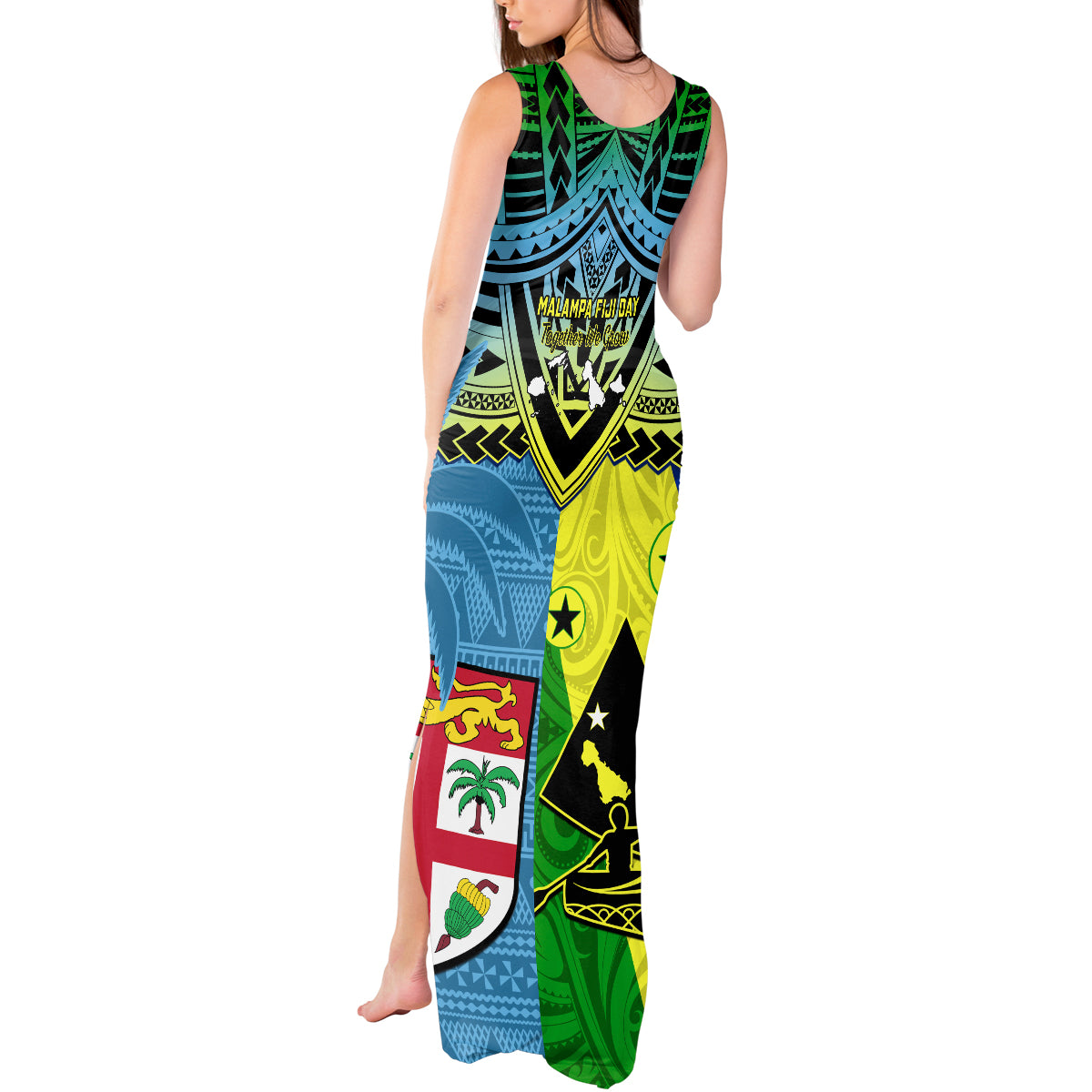 Malampa Fiji Day Tank Maxi Dress Together We Grow Proud Polynesian Tapa Artsy - Wonder Print Shop