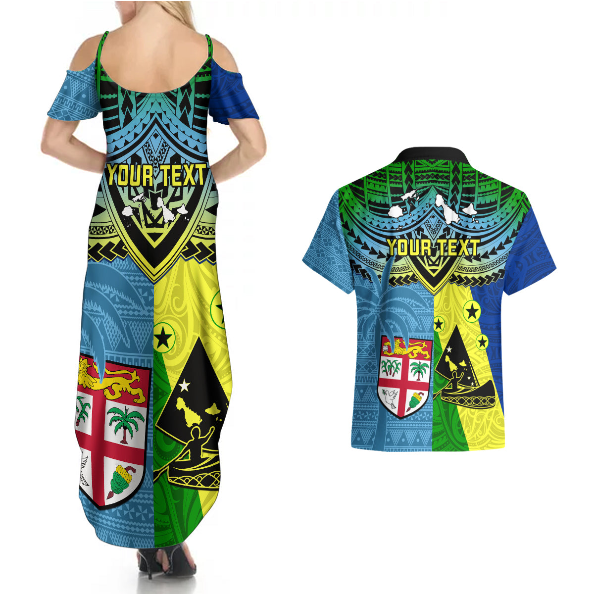 Custom Malampa Fiji Day Couples Matching Summer Maxi Dress and Hawaiian Shirt Together We Grow Proud Polynesian Tapa Artsy - Wonder Print Shop