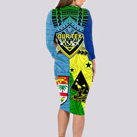 Custom Malampa Fiji Day Long Sleeve Bodycon Dress Together We Grow Proud Polynesian Tapa Artsy - Wonder Print Shop