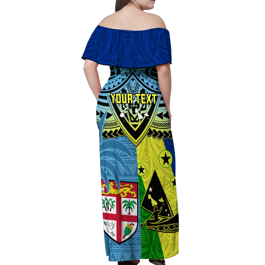 Custom Malampa Fiji Day Off Shoulder Maxi Dress Together We Grow Proud Polynesian Tapa Artsy - Wonder Print Shop
