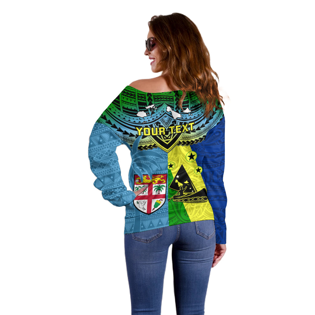 Custom Malampa Fiji Day Off Shoulder Sweater Together We Grow Proud Polynesian Tapa Artsy - Wonder Print Shop