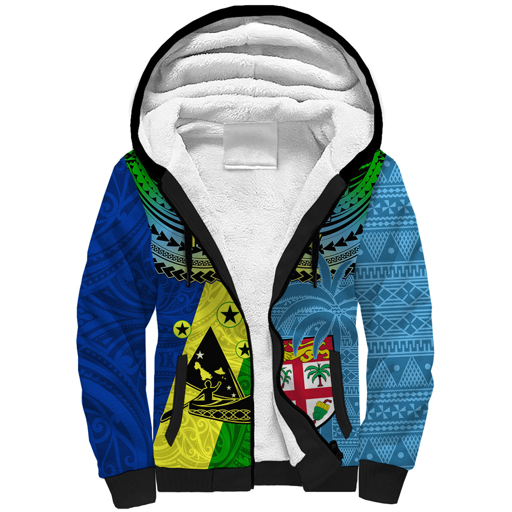 Custom Malampa Fiji Day Sherpa Hoodie Together We Grow Proud Polynesian Tapa Artsy - Wonder Print Shop