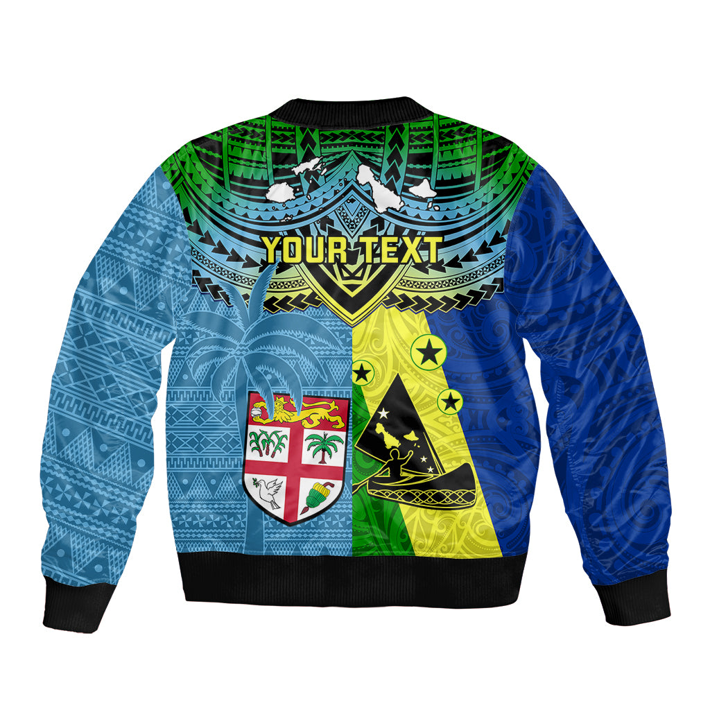 Custom Malampa Fiji Day Sleeve Zip Bomber Jacket Together We Grow Proud Polynesian Tapa Artsy - Wonder Print Shop