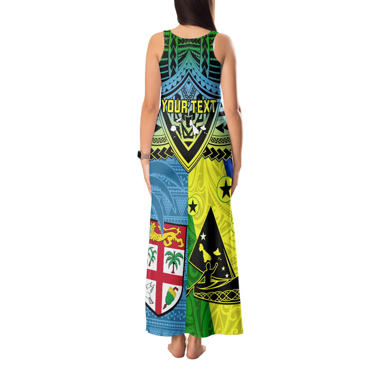 Custom Malampa Fiji Day Tank Maxi Dress Together We Grow Proud Polynesian Tapa Artsy - Wonder Print Shop