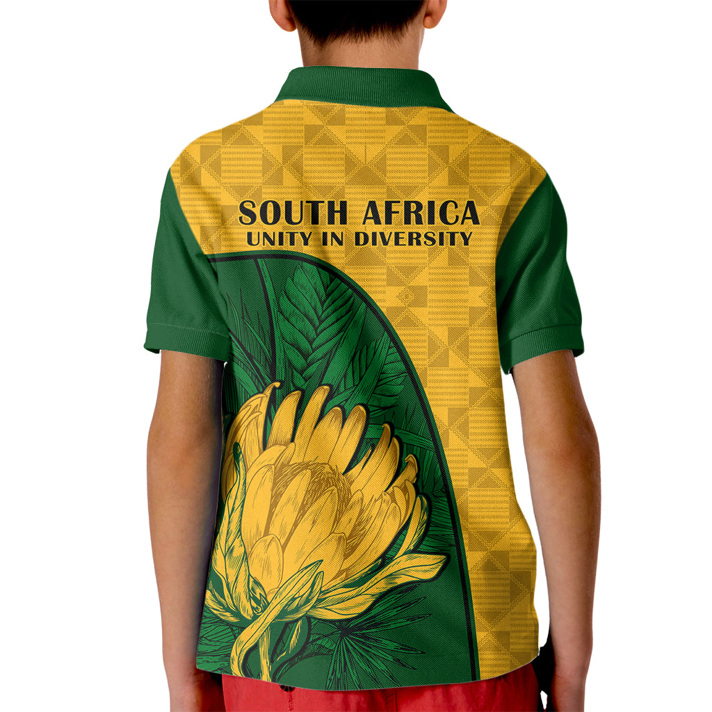 South Africa Kid Polo Shirt King Protea With Kente Pattern - Wonder Print Shop