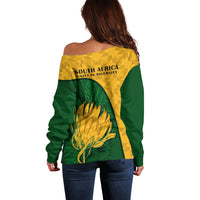 South Africa Off Shoulder Sweater King Protea With Kente Pattern - Wonder Print Shop