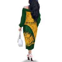 South Africa Off The Shoulder Long Sleeve Dress King Protea With Kente Pattern - Wonder Print Shop