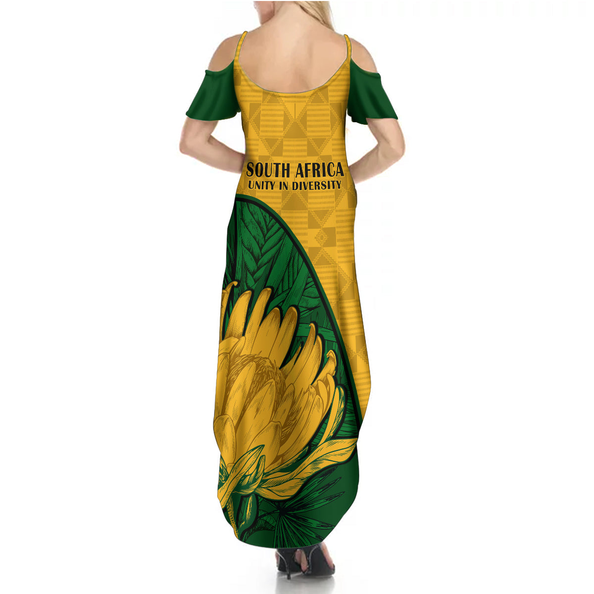 South Africa Summer Maxi Dress King Protea With Kente Pattern - Wonder Print Shop