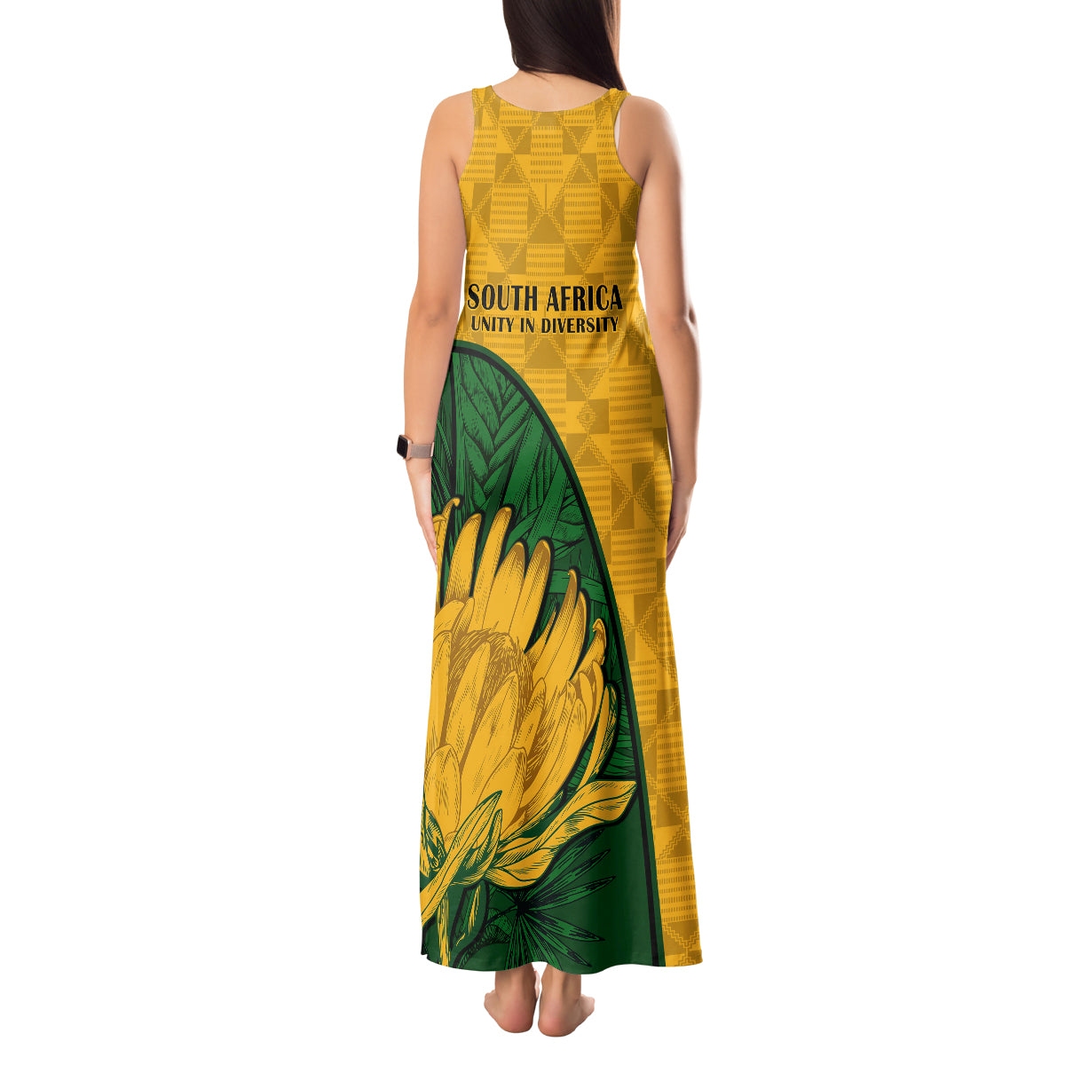 South Africa Tank Maxi Dress King Protea With Kente Pattern - Wonder Print Shop