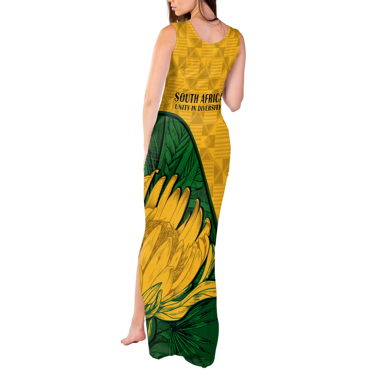 South Africa Tank Maxi Dress King Protea With Kente Pattern - Wonder Print Shop