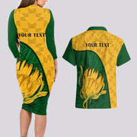 Custom South Africa Couples Matching Long Sleeve Bodycon Dress and Hawaiian Shirt King Protea With Kente Pattern - Wonder Print Shop