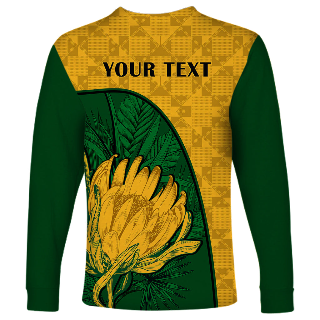 Custom South Africa Long Sleeve Shirt King Protea With Kente Pattern - Wonder Print Shop