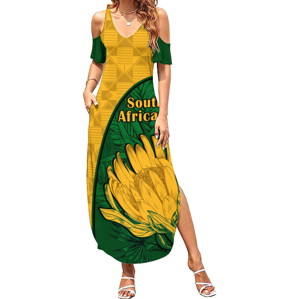 Custom South Africa Summer Maxi Dress King Protea With Kente Pattern - Wonder Print Shop