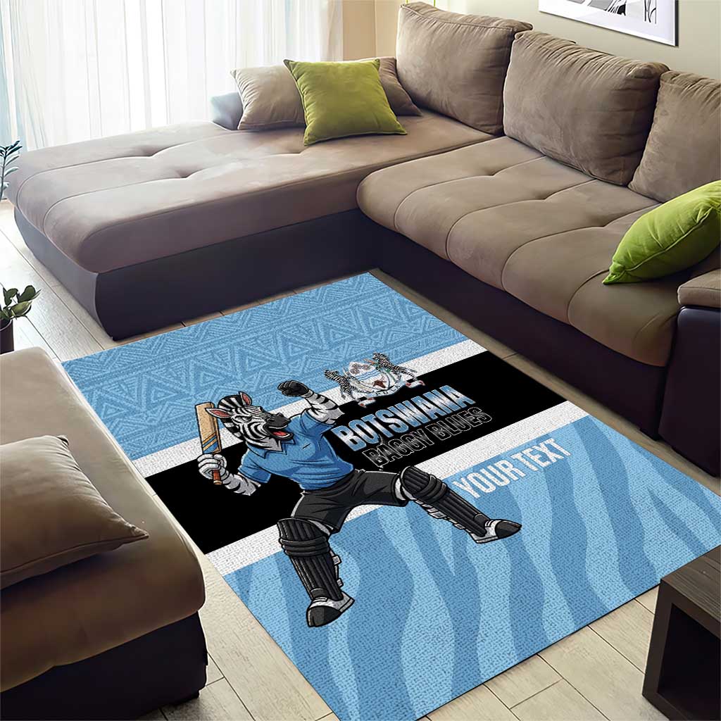 Custom Botswana Cricket Area Rug Go Baggy Blues Zebra Mascot - Wonder Print Shop