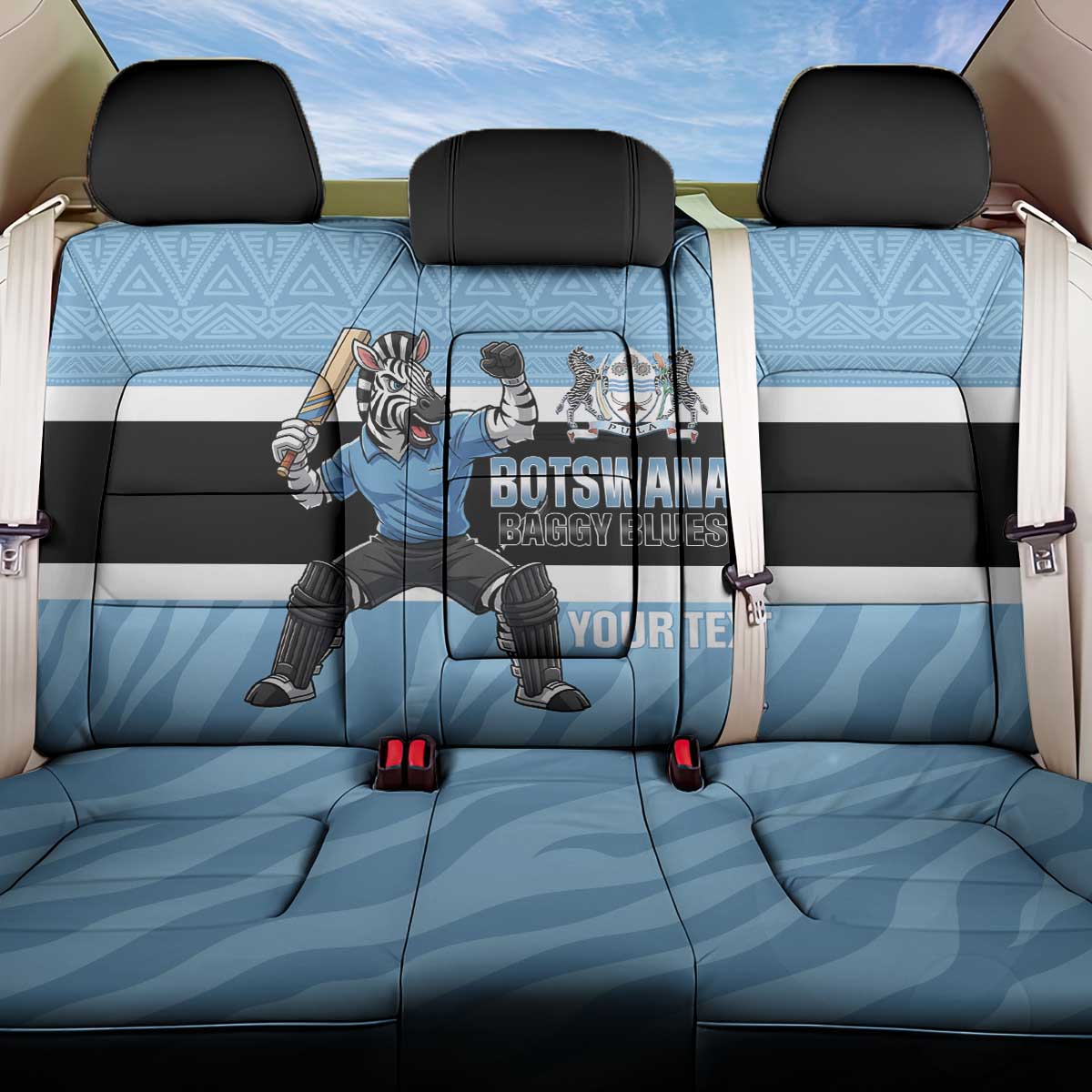 Custom Botswana Cricket Back Car Seat Cover Go Baggy Blues Zebra Mascot - Wonder Print Shop