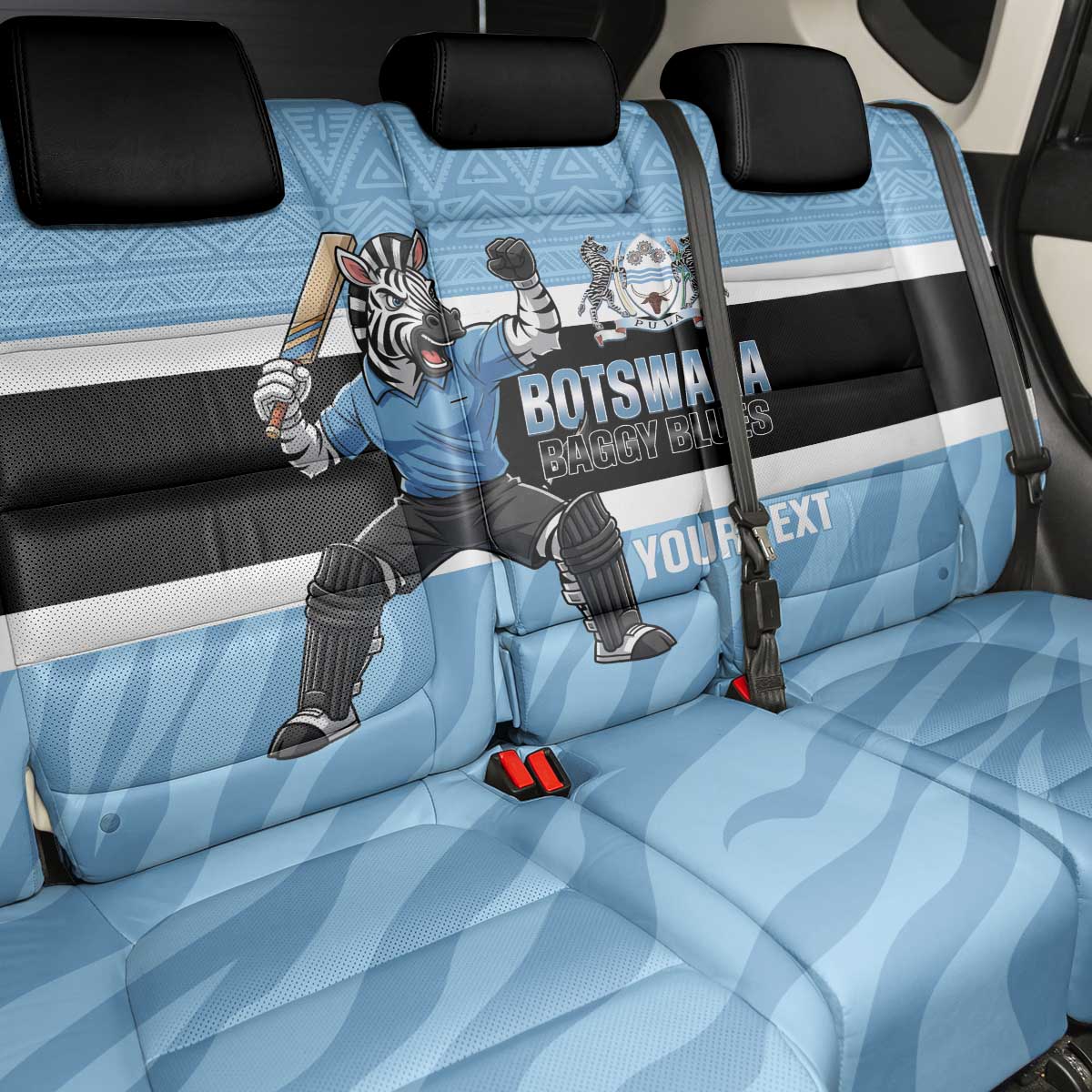 Custom Botswana Cricket Back Car Seat Cover Go Baggy Blues Zebra Mascot - Wonder Print Shop