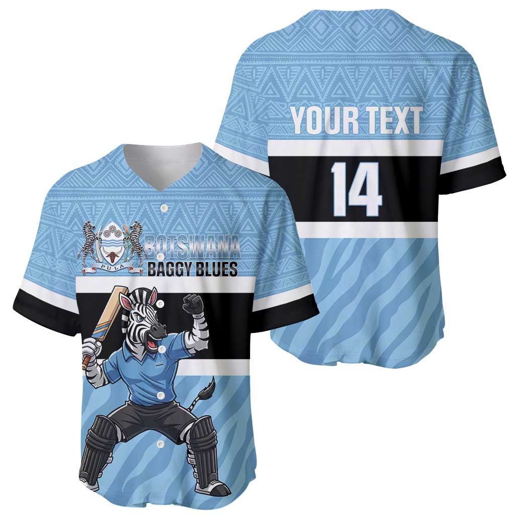Custom Botswana Cricket Baseball Jersey Go Baggy Blues Zebra Mascot - Wonder Print Shop