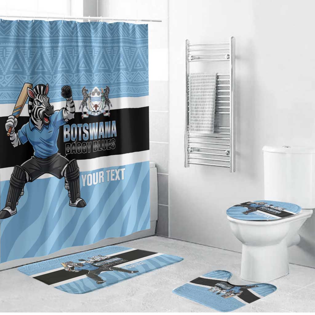 Custom Botswana Cricket Bathroom Set Go Baggy Blues Zebra Mascot - Wonder Print Shop