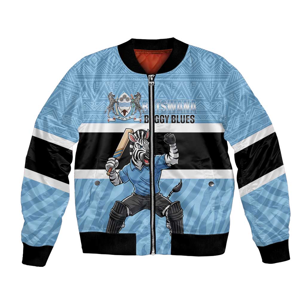 Custom Botswana Cricket Bomber Jacket Go Baggy Blues Zebra Mascot - Wonder Print Shop