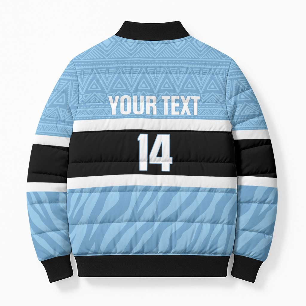 Custom Botswana Cricket Bomber Puffer Jacket Go Baggy Blues Zebra Mascot - Wonder Print Shop