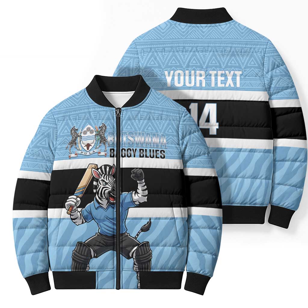 Custom Botswana Cricket Bomber Puffer Jacket Go Baggy Blues Zebra Mascot - Wonder Print Shop