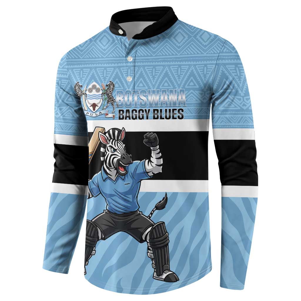 Custom Botswana Cricket Button Sweatshirt Go Baggy Blues Zebra Mascot - Wonder Print Shop