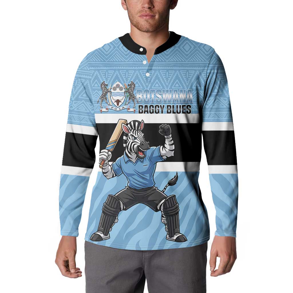 Custom Botswana Cricket Button Sweatshirt Go Baggy Blues Zebra Mascot - Wonder Print Shop