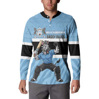 Custom Botswana Cricket Button Sweatshirt Go Baggy Blues Zebra Mascot - Wonder Print Shop