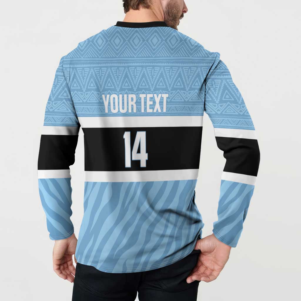 Custom Botswana Cricket Button Sweatshirt Go Baggy Blues Zebra Mascot - Wonder Print Shop
