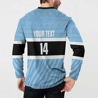 Custom Botswana Cricket Button Sweatshirt Go Baggy Blues Zebra Mascot - Wonder Print Shop