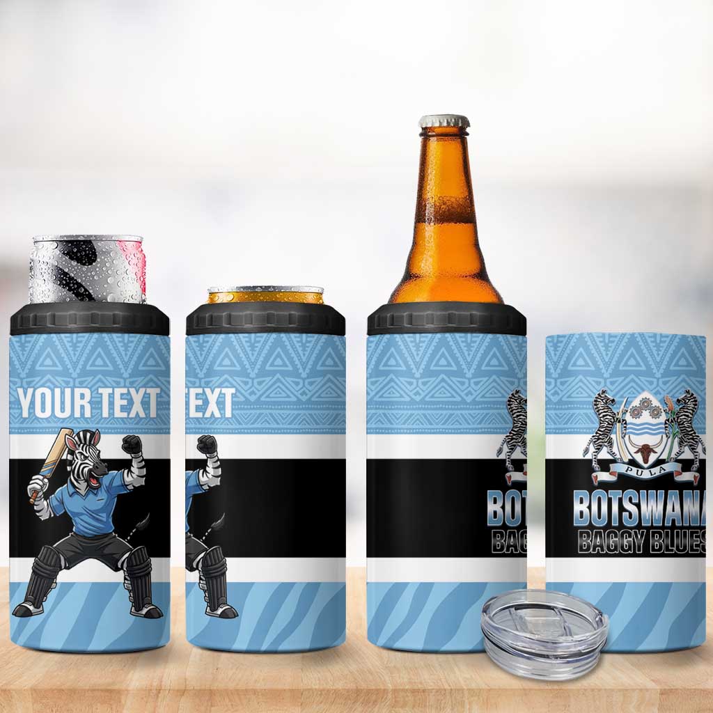 Custom Botswana Cricket 4 in 1 Can Cooler Tumbler Go Baggy Blues Zebra Mascot - Wonder Print Shop
