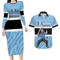 Custom Botswana Cricket Couples Matching Long Sleeve Bodycon Dress and Hawaiian Shirt Go Baggy Blues Zebra Mascot - Wonder Print Shop