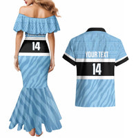 Custom Botswana Cricket Couples Matching Mermaid Dress and Hawaiian Shirt Go Baggy Blues Zebra Mascot - Wonder Print Shop
