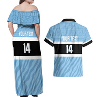 Custom Botswana Cricket Couples Matching Off Shoulder Maxi Dress and Hawaiian Shirt Go Baggy Blues Zebra Mascot - Wonder Print Shop
