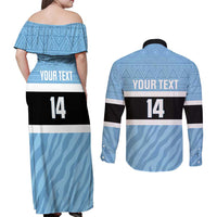 Custom Botswana Cricket Couples Matching Off Shoulder Maxi Dress and Long Sleeve Button Shirt Go Baggy Blues Zebra Mascot - Wonder Print Shop