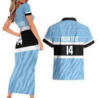 Custom Botswana Cricket Couples Matching Short Sleeve Bodycon Dress and Hawaiian Shirt Go Baggy Blues Zebra Mascot - Wonder Print Shop