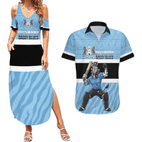 Custom Botswana Cricket Couples Matching Summer Maxi Dress and Hawaiian Shirt Go Baggy Blues Zebra Mascot - Wonder Print Shop