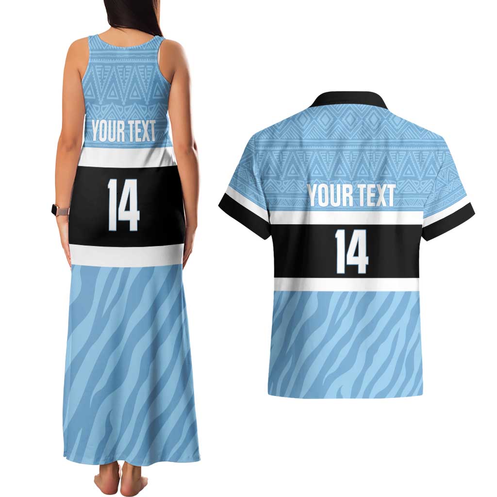 Custom Botswana Cricket Couples Matching Tank Maxi Dress and Hawaiian Shirt Go Baggy Blues Zebra Mascot - Wonder Print Shop