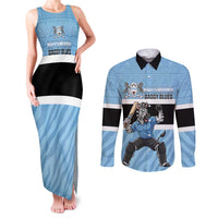 Custom Botswana Cricket Couples Matching Tank Maxi Dress and Long Sleeve Button Shirt Go Baggy Blues Zebra Mascot - Wonder Print Shop